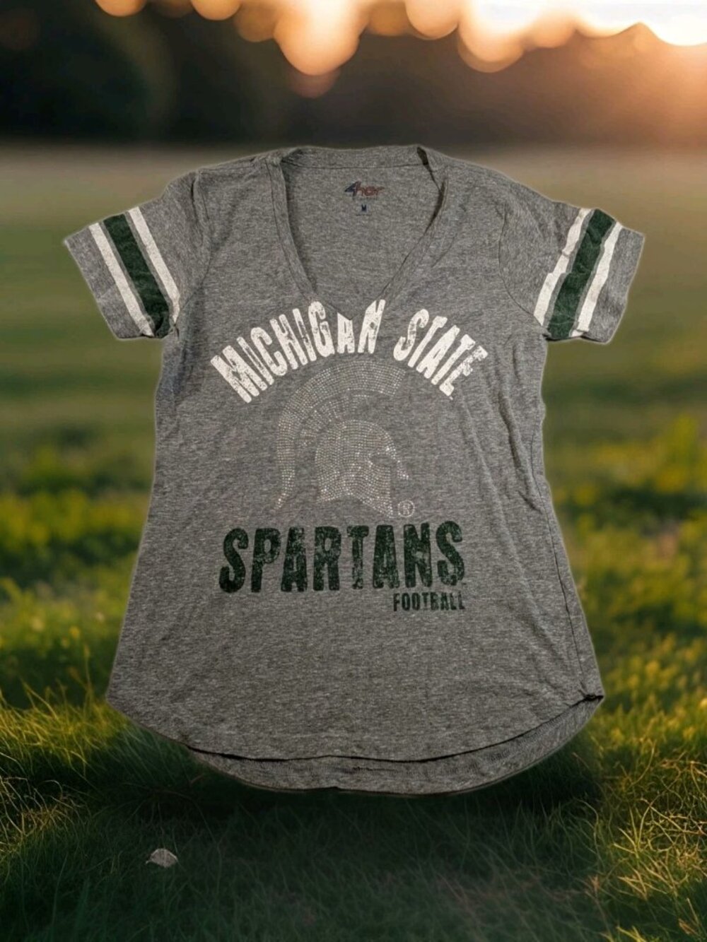 Michigan State Spartans 4Her Carl Banks Women's V Neck Baseball Tee M